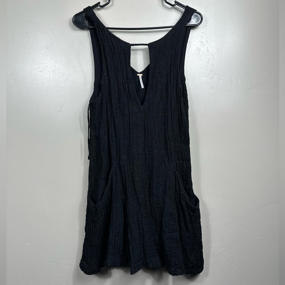 Free People Linen Smooth Sailing Mini Dress in Black Size Medium - Picture 3 of 8